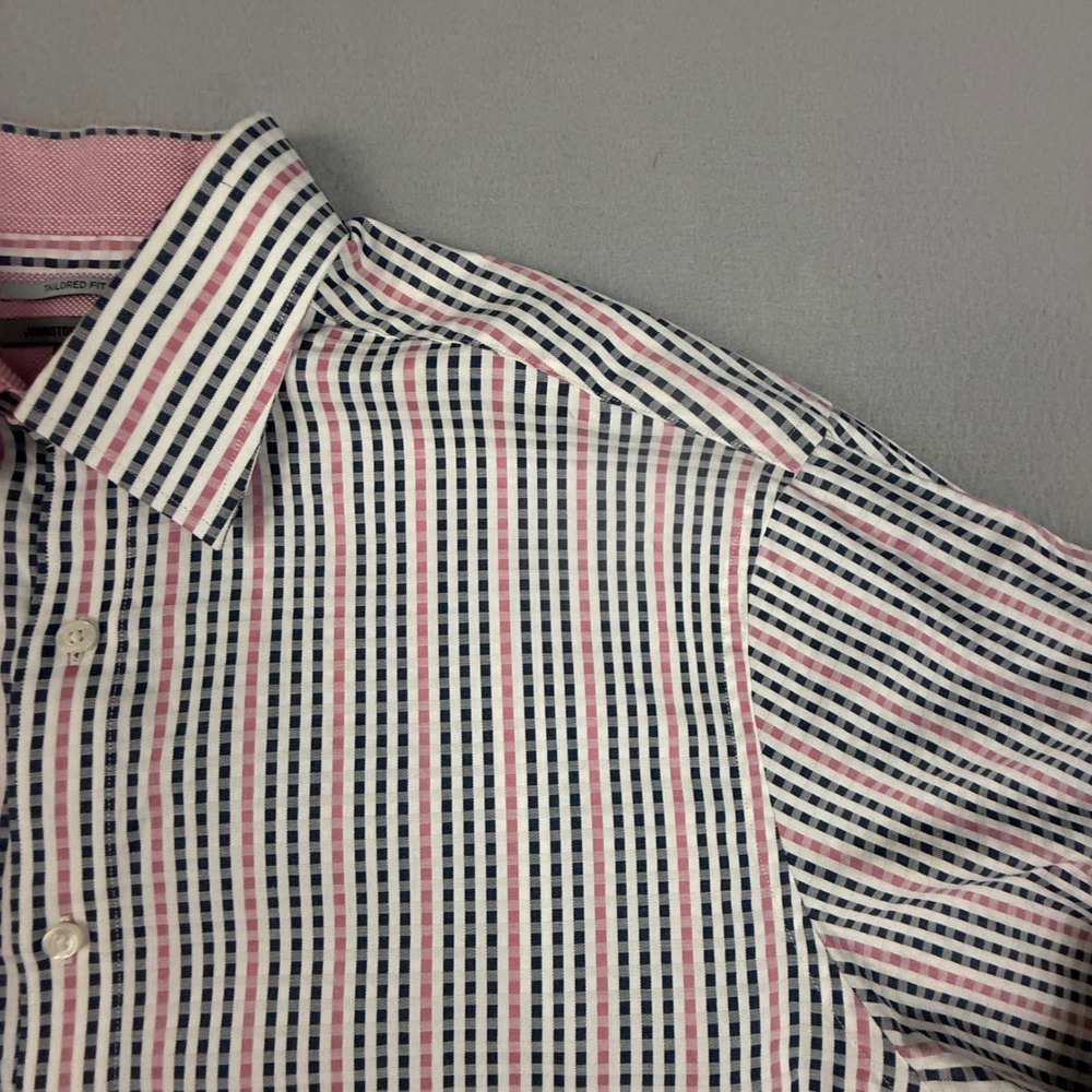 Johnston & Murphy Shirt Tailored Fit Plaid Stripe Button Down Shirt Men's XL - Picture 3 of 10